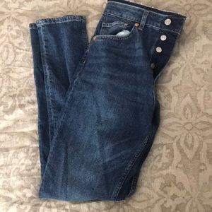 High waist button up denim skinny jeans